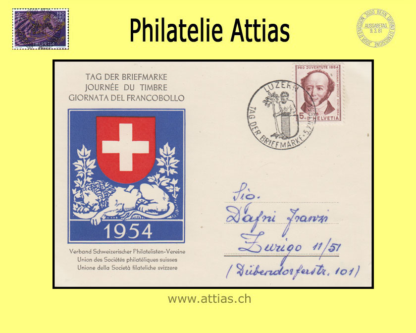 CH 1954 Stamp Day Lucerne LU, card cancelled 5.XII.54 Luzern