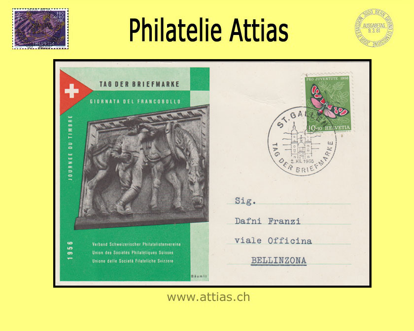 CH 1956 Stamp Day St.Gallen SG, card cancelled 2.XII.56 St.Gallen