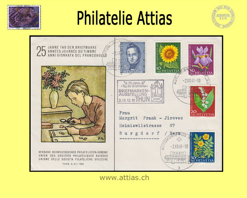 CH 1961 TdB Thun BE, Umschlag gestempelt 2.XII.61 Thun mit Automobil-Postbüro und Zusatzstempel TdB