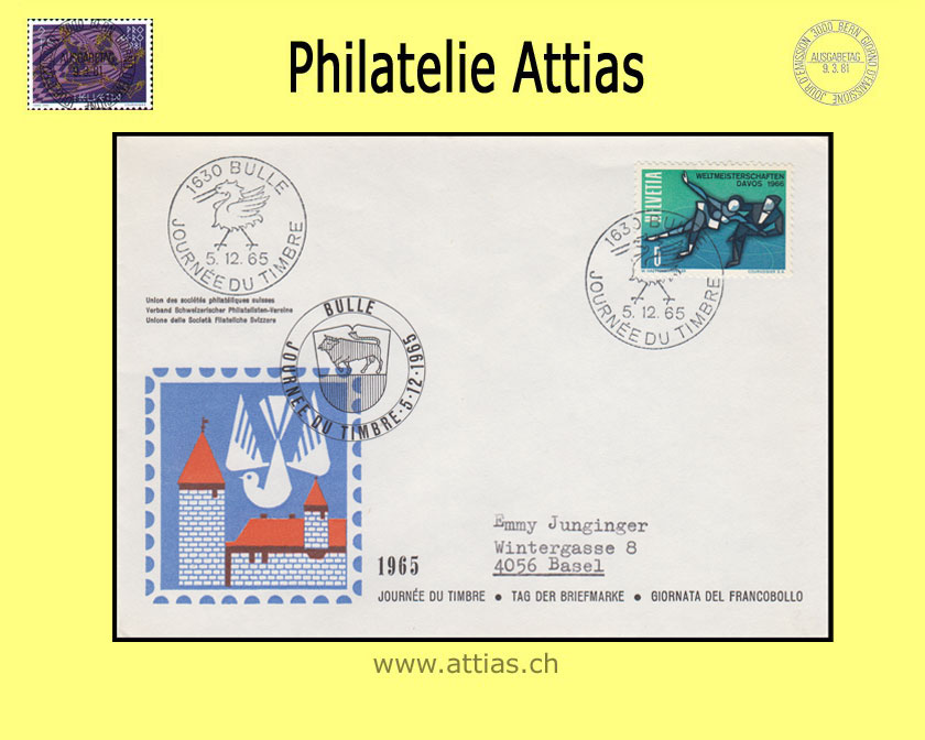 CH 1965 TdB Bulle FR, Umschlag gestempelt 5.12.65 1630 Bulle