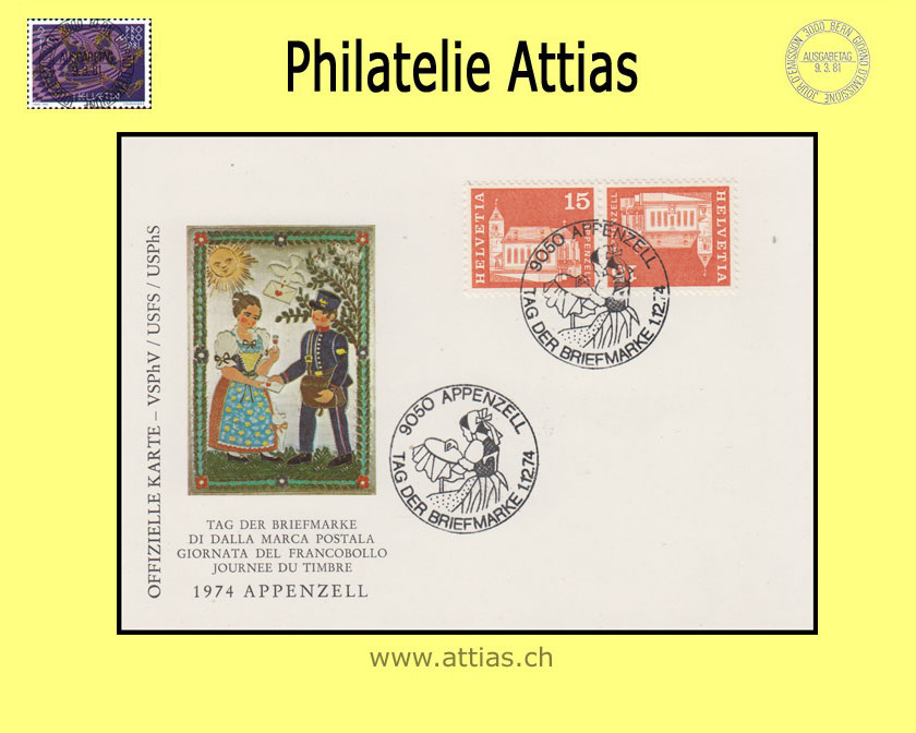 CH 1974 TdB Appenzell AI, Karte gestempelt 1.12.74 9050 Appenzell