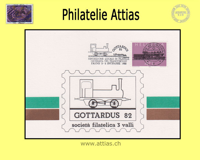 CH 1982 TdB Reinach AG, Vereins-Karte GOTTARDUS gestempelt mit Maschinen-Flagge 3.12.82 6600 Bellinzona
