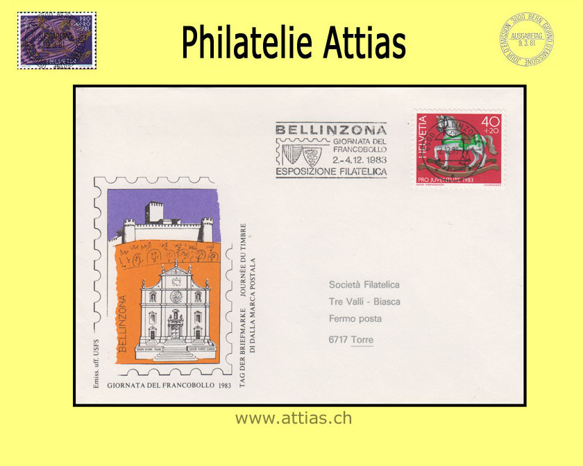 CH 1983 TdB Bellinzona TI, Umschlag gestempelt mit Maschinen-Flagge 2.12.83 6600 Bellinzona
