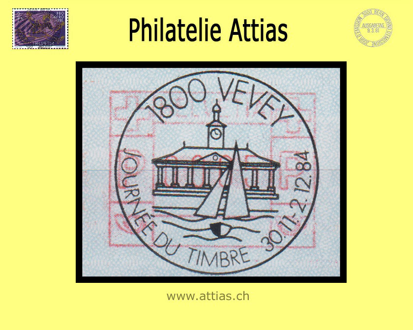 CH 1984 TdB Vevey VD, Sonderstempel Journée du Timbre 1984 auf Automaten-Marke (ATM)