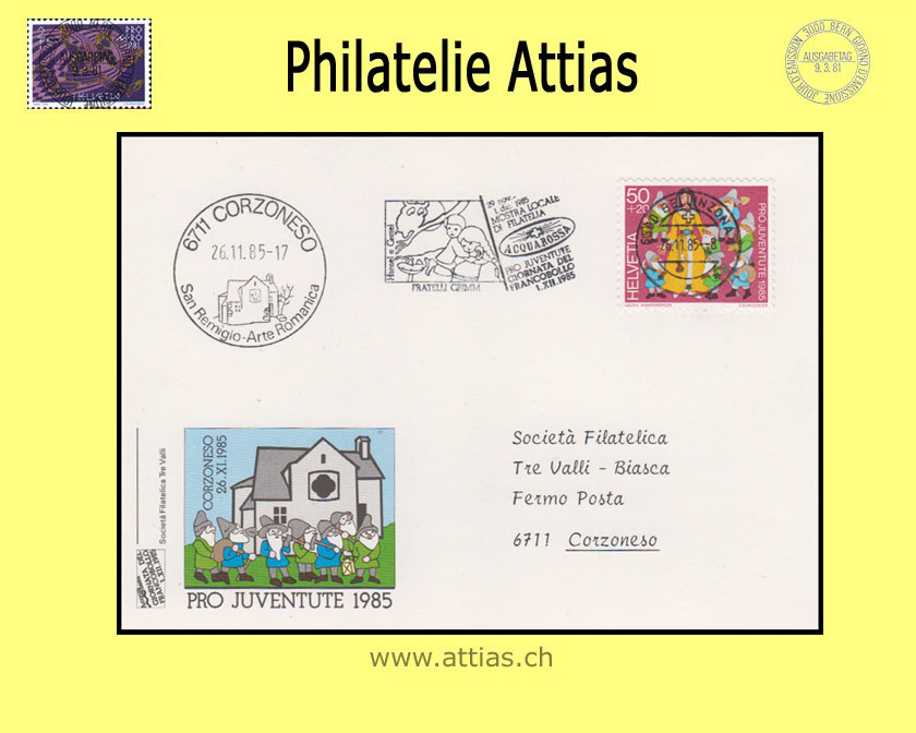 CH 1985 TdB Bern BE, Vereins-Karte Schneewittchen gestempelt mit Maschinen-Flagge 26.11.85 6500 Bellinzona