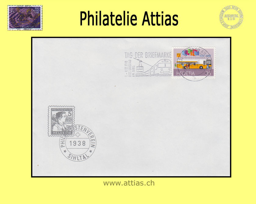 CH 1988 Stamp Day Langnau am Albis ZH, society cover cancelled with machine flag 19.9.88 8135 Langnau am Albis