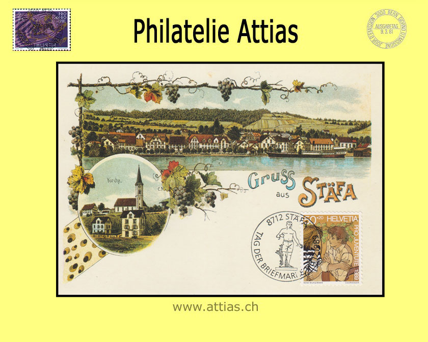 CH 1989 TdB Stäfa ZH, Vereins-Karte Gruss aus Stäfa gestempelt 1.-3.12.1989 8712 Stäfa