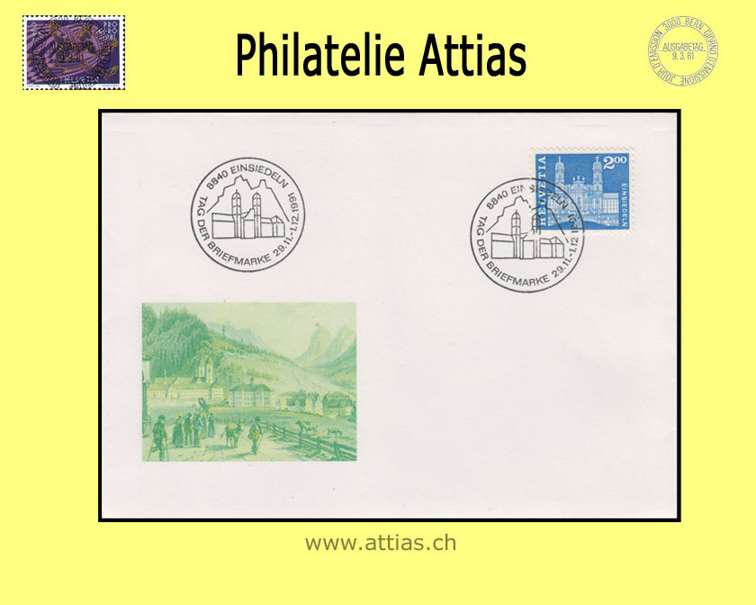 CH 1991 TdB Einsiedeln SZ,  Umschlag Teil Farben, ohne Text gestempelt 29.11.-1.12.1991 8840 Einsiedeln