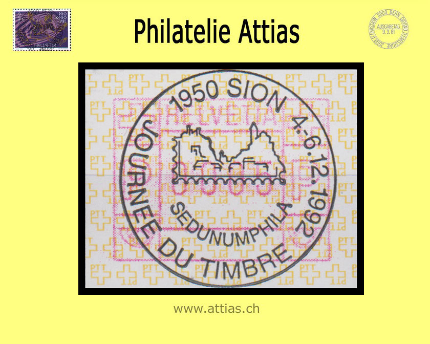 CH 1992 TdB Sion VS, Sonderstempel  Journée du Timbre 1992 auf Automaten-Marke (ATM)