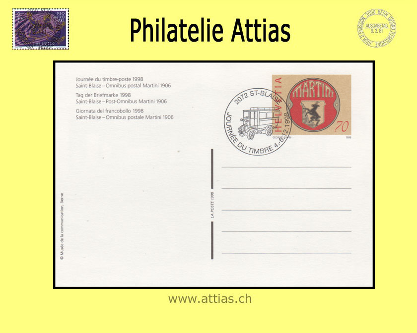 CH 1998 TdB St-Blaise NE,  Bildpostkarte gestempelt 4.-6.12.1998 2072 St-Blaise