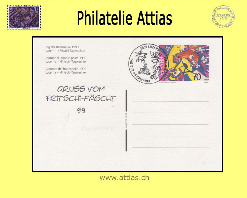 CH 1999 TdB Luzern LU,  Bildpostkarte  gestempelt  3.-5.12.1999 6000 Luzern, Zudruck Fritschi-Fäscht