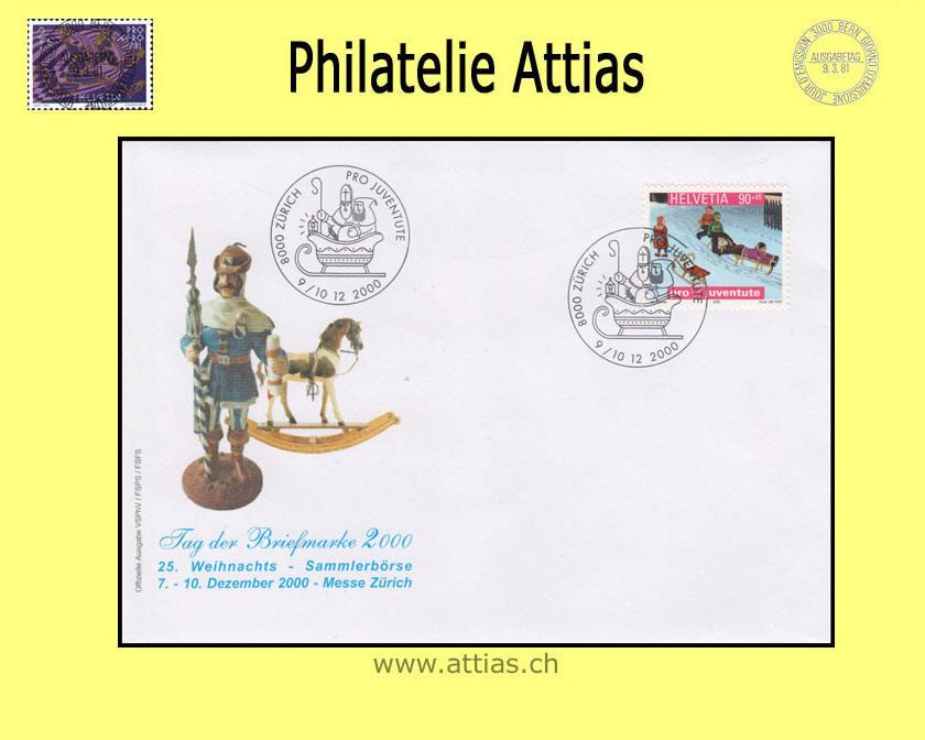 CH 2000 Stamp Day Zurich ZH, cover cancelled 9./10.12.2000 8000 Zürich - Pro Juventute