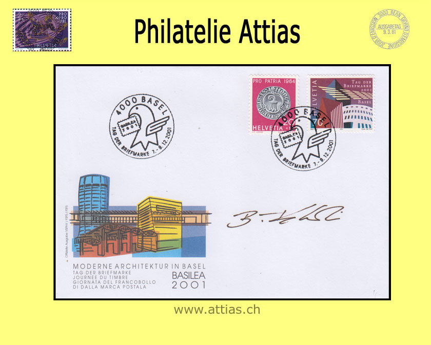 CH 2001 Stamp Day Basel BS, cover  cancelled 7.-9.12.2001 4000 Basel - with signature