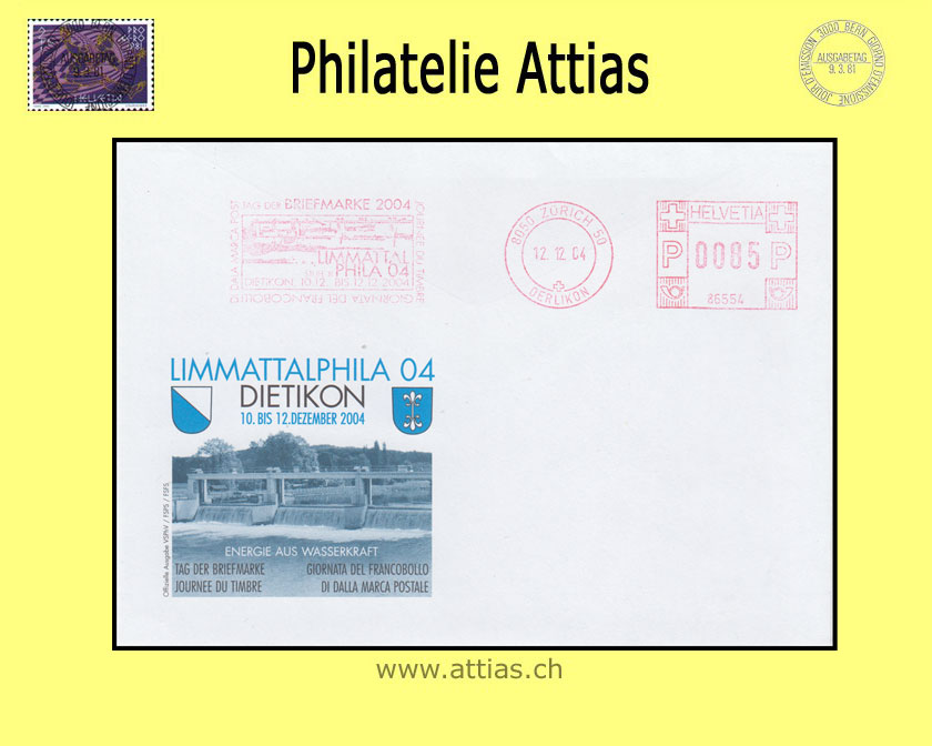 CH 2004 Stamp Day Dietikon ZH, cover cancelled with franking machine VSPhV 12.12.04 8050 Zürich 50 Oerlikon