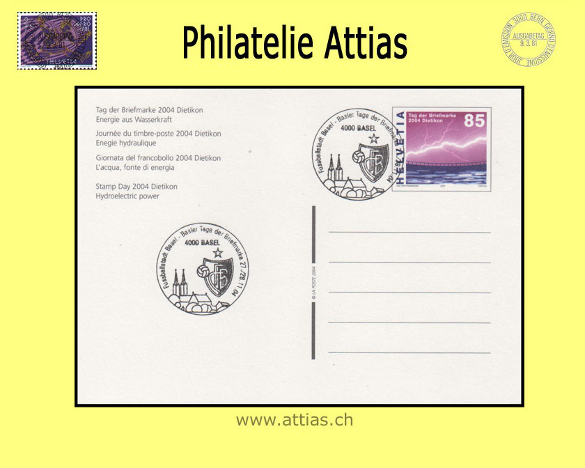 CH 2004 Stamp Day Dietikon ZH,  postal card cancelled 27./28.11.04 Basel - Basler Tage der Briefmarke