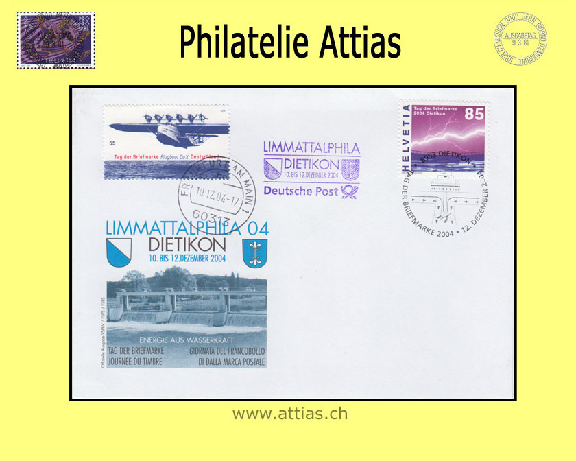 CH 2004 Stamp Day Dietikon ZH, cover cancelled 2. Dezember 2004 8953 Dietikon with add-on cancellation Deutsche Post
