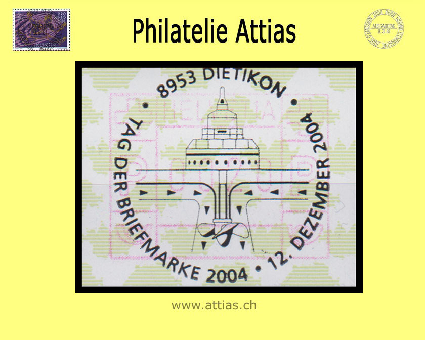 CH 2004 Stamp Day Dietikon ZH, Special cancellation Tag der Briefmarke 2004 on Frama stamp (ATM)