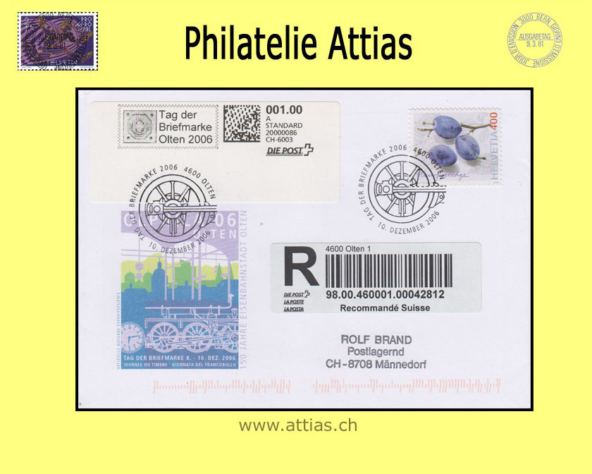 CH 2006 TdB Olten SO, Umschlag mit Webstamp gestempelt 10. Dezember 2006 4600 Olten - Einschreibe-Brief