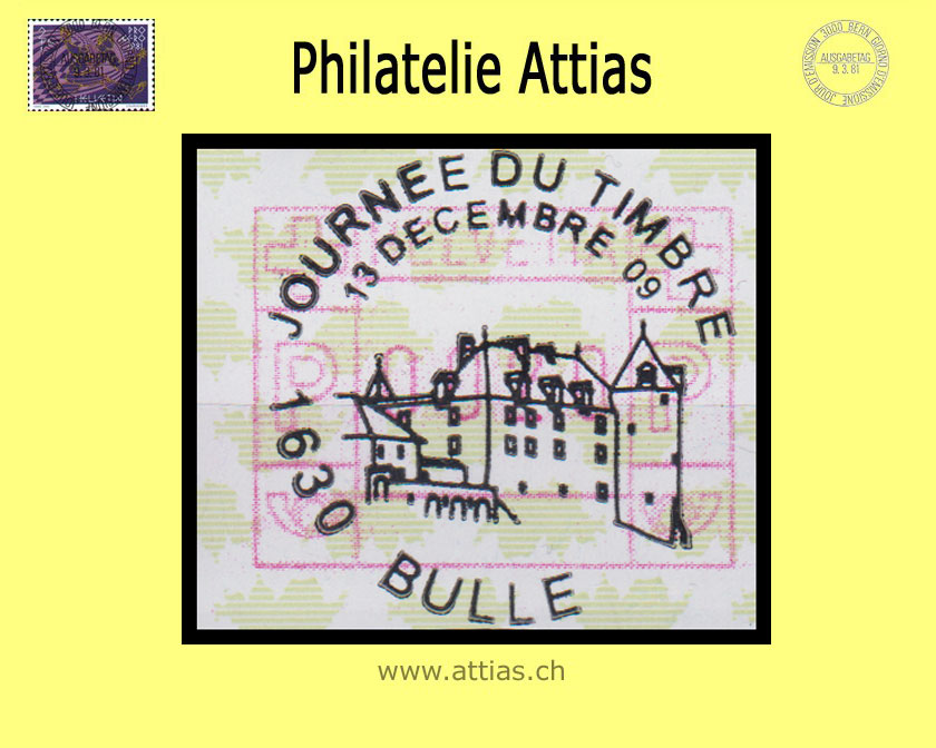 CH 2009 TdB Bulle FR, Sonderstempel Journée du timbre 2009 auf Automaten-Marke (ATM)