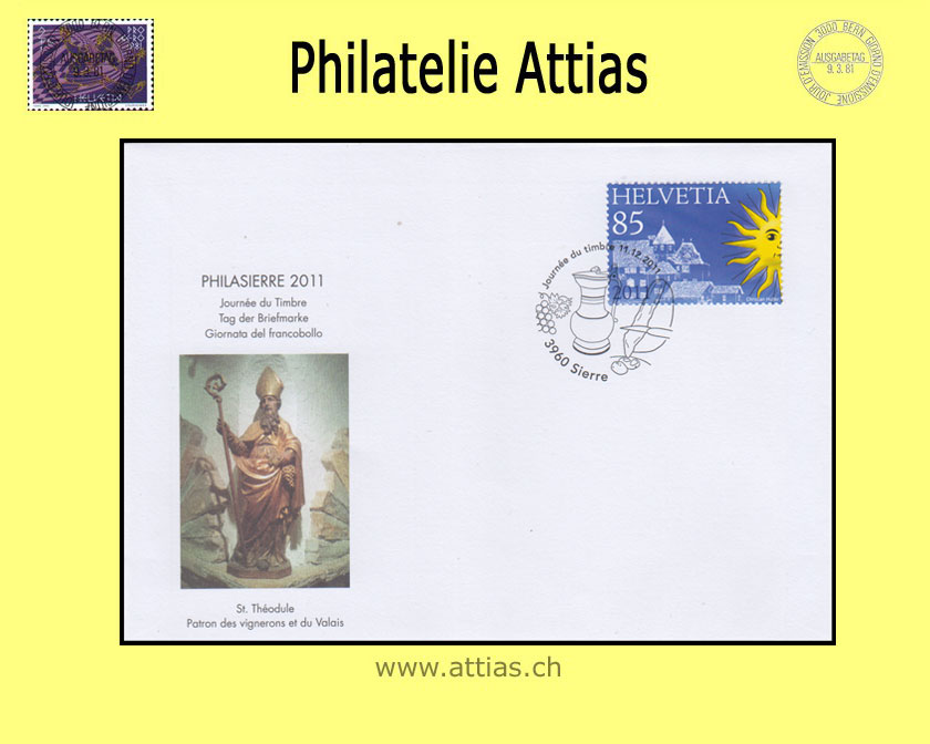 CH 2011 Stamp Day Sierre VS, cover C6  with stamp out of bloc cancelled  11.12.2011 3960 Sierre - JdT