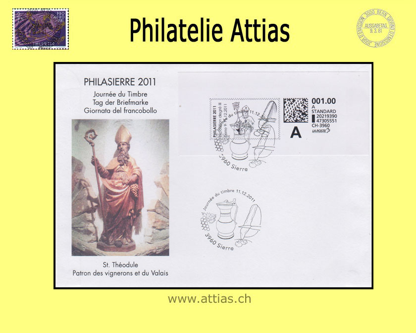CH 2011 Stamp Day Sierre VS, cover C6  with webstamp cancelled  11.12.2011 3960 Sierre - JdT