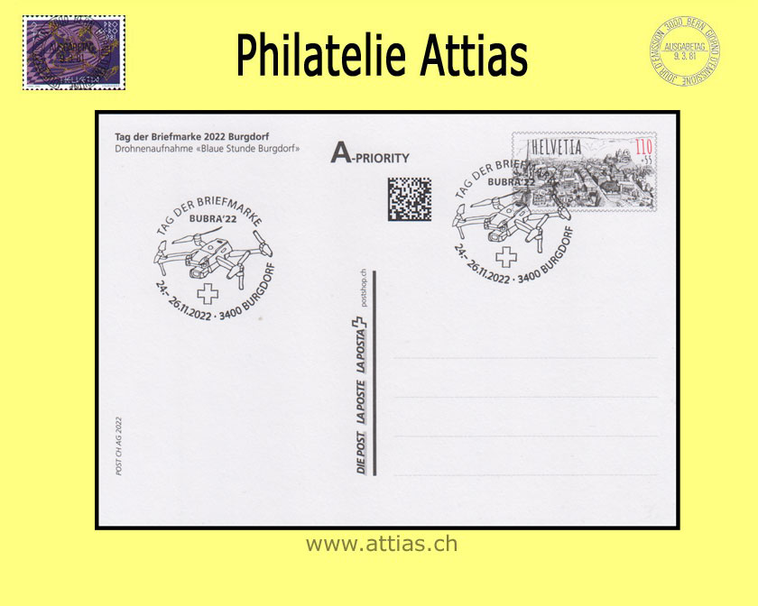 CH 2022 TdB Burgdorf BE, Bildpostkarte gestempelt 24.11.-26.11.2022 3400 Burgdorf